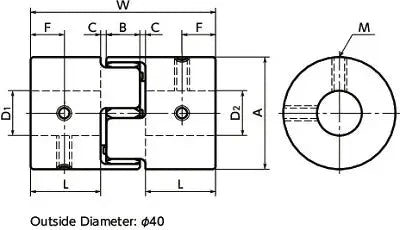 Technical diagram of NBK Japan MJC-14CS-RD 7mm to 7mm Jaw-type Flexible Coupling with dimensions and specifications.