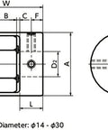Technical diagram of NBK Japan MJC-20-BL 5mm to 5/16" inch Jaw-type Flexible Coupling, showing dimensions and structure.
