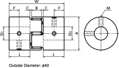 NBK Japan MJS-55CS-ERD 18mm to 28mm Jaw-type Flexible Coupling technical drawing showing dimensions and measurements.