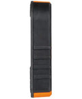 Side view of a black Compact Magnetic Stud Finder And Level With Bubble Vial For Wood And Metal Detection Rare Earth Magnet