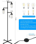 Three Head Steampunk Floor Lamp With Birdcage Shade Dope Industrial Rustic Edison Bulb Black Finish And Adjustable Cross Stand
