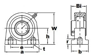 Technical diagram of UCPA205 Bearing 25mm Set Screw Tapped Base Pillow Block Bearing with dimensions labeled.